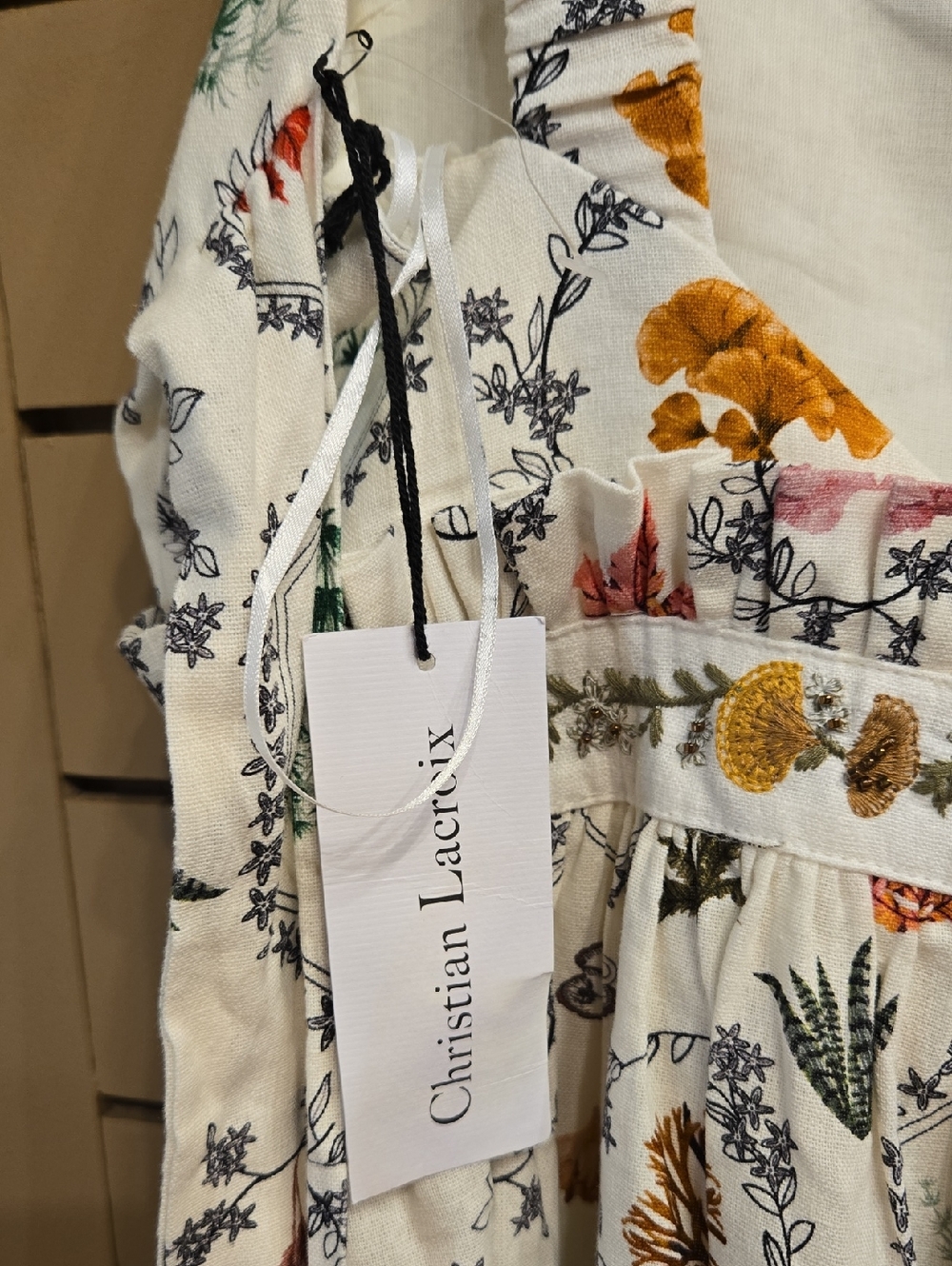Christain Lacroix Linen Blend Floral Beaded Dress Size Medium - Picture 8 of 11